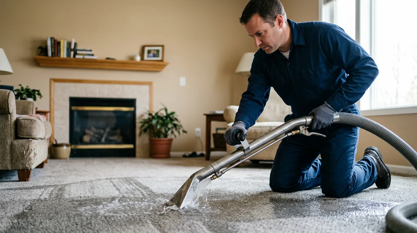 Water damage restoration technician working near Adelanto, CA